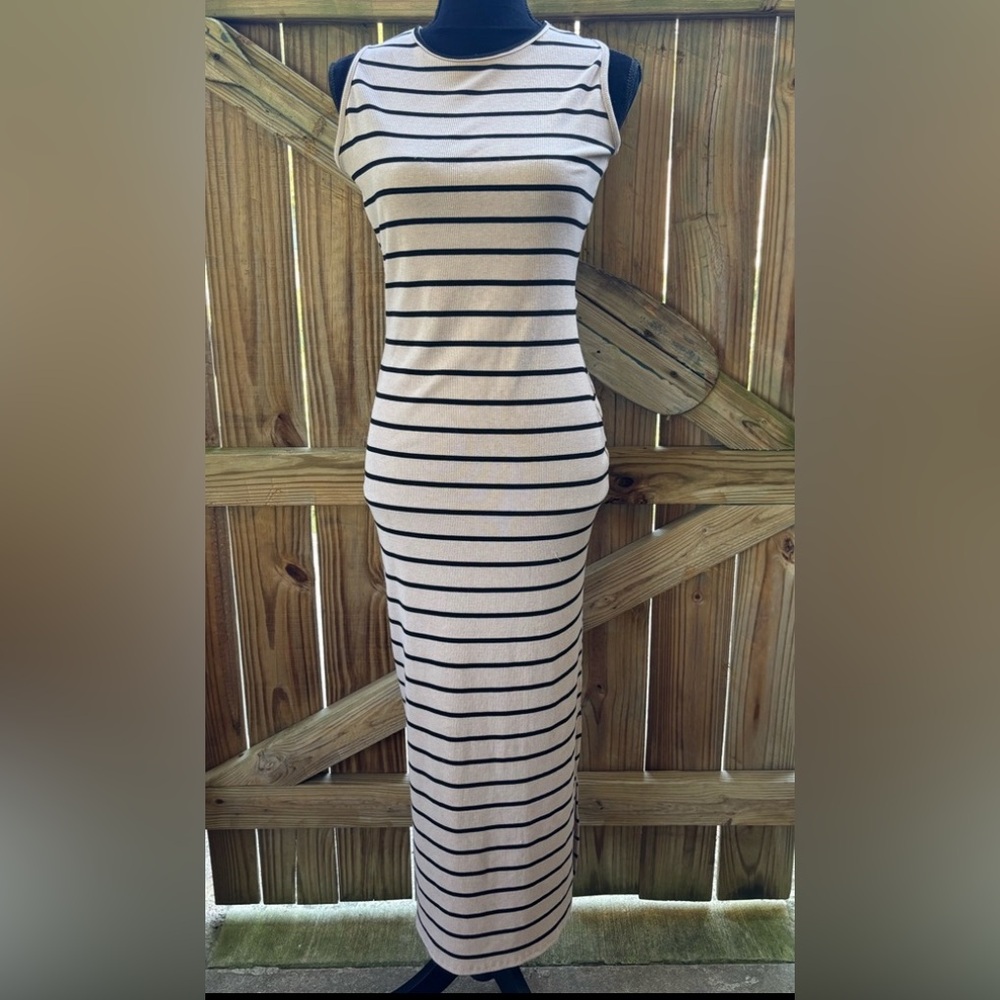 SYM See You Monday Sleeveless Ribbed Striped Maxi Tank Dress Size L